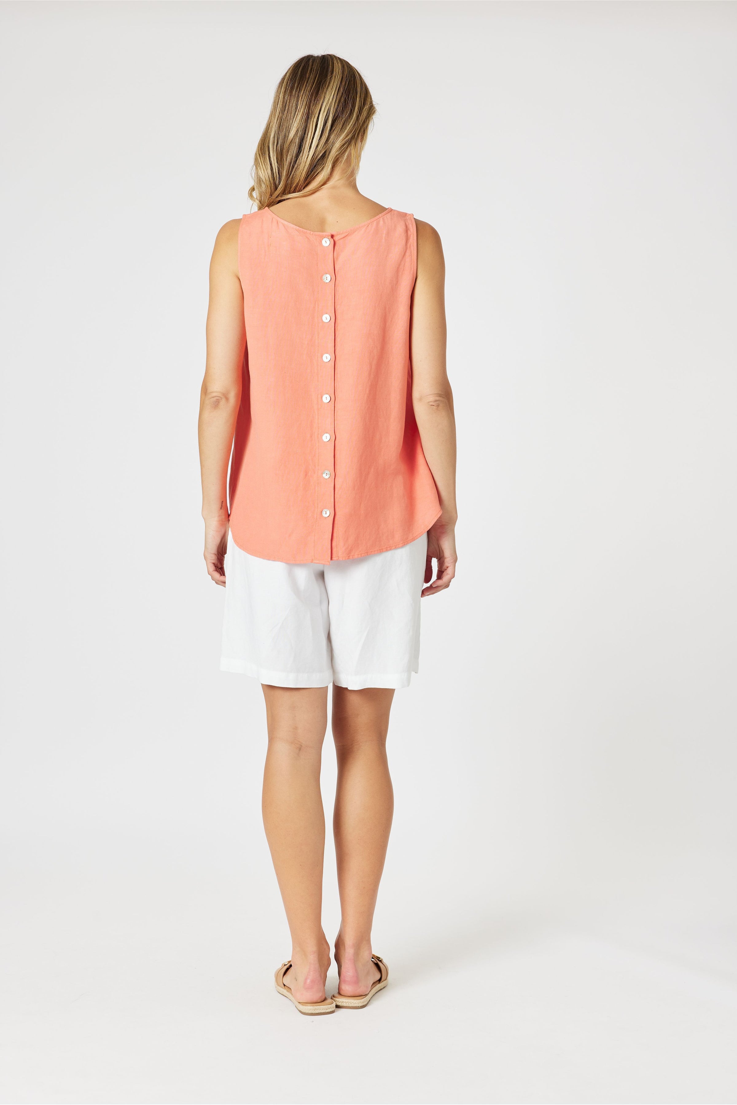 Lino Button Back Cami Papaya