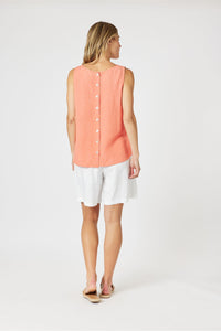 Lino Button Back Cami Papaya