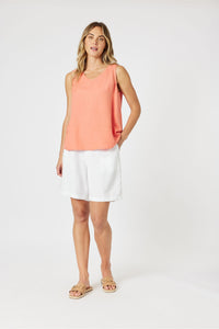 Lino Button Back Cami Papaya