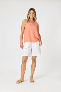 Lino Button Back Cami Papaya