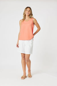 Lino Button Back Cami Papaya