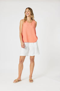 Lino Button Back Cami Papaya