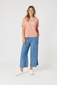 Cote D Azur Stripe Tee Papaya White