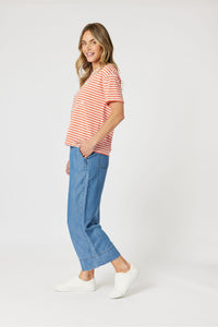 Cote D Azur Stripe Tee Papaya White