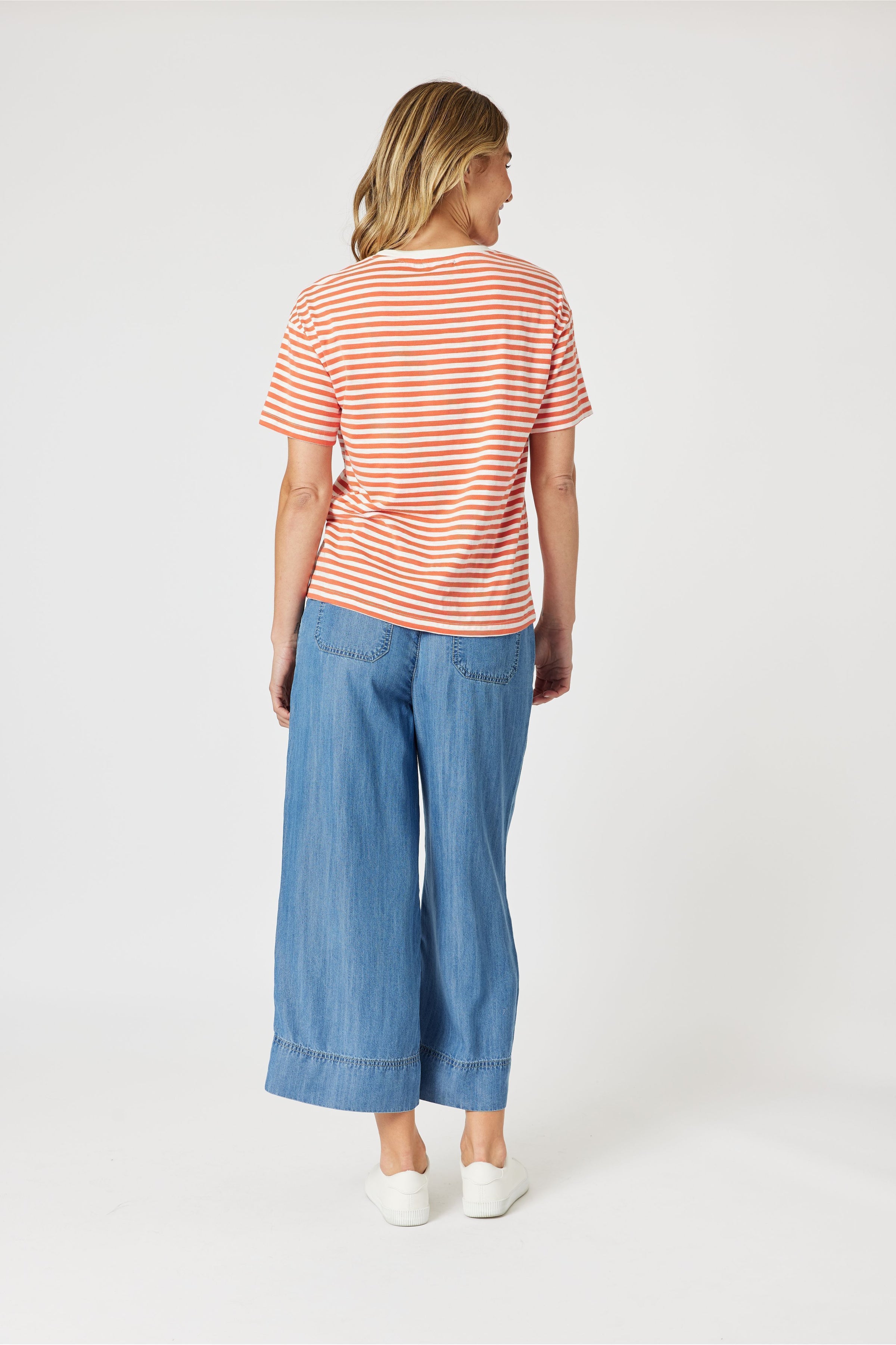 Cote D Azur Stripe Tee Papaya White