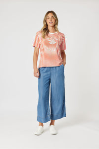 Cote D Azur Stripe Tee Papaya White