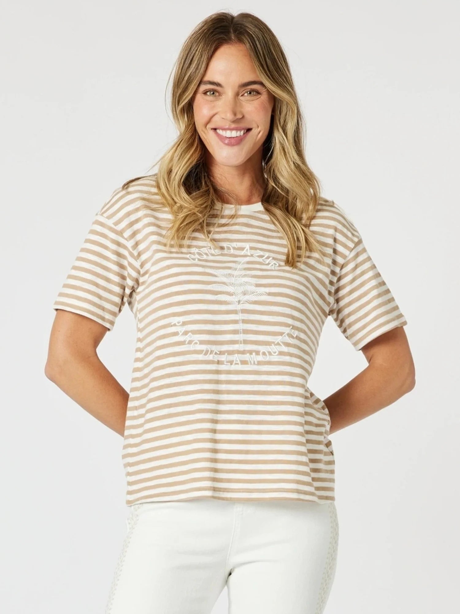 Cote D Azur Stripe Tee Natural/White