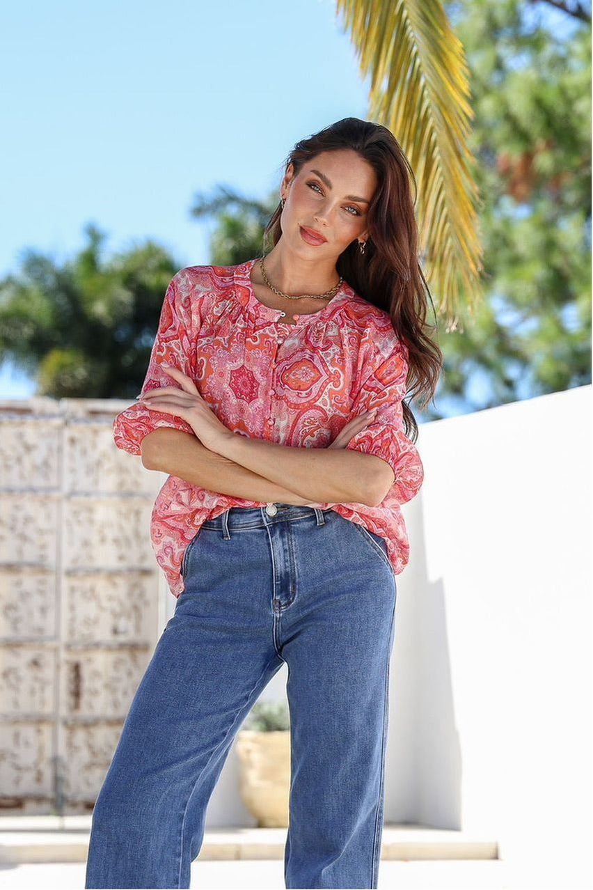 Malta Paisley Top Pink