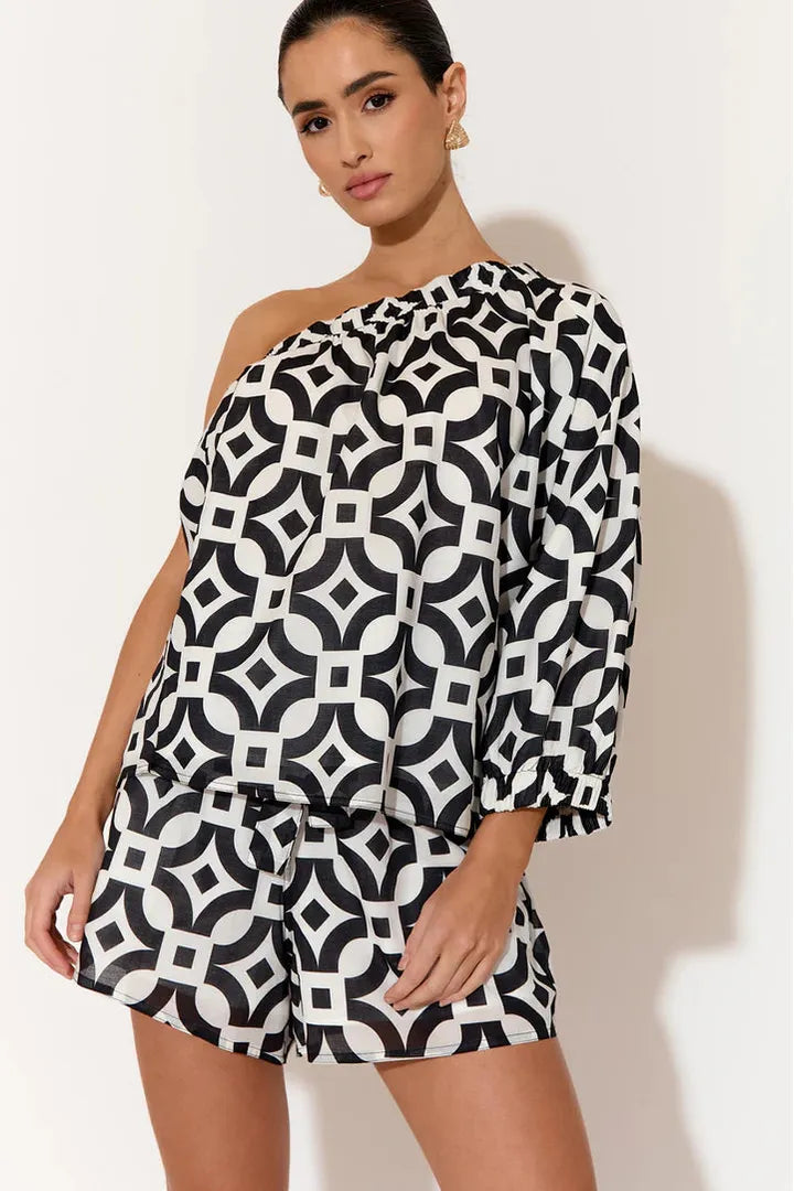 Elaine Geometric One Shoulder Top Print