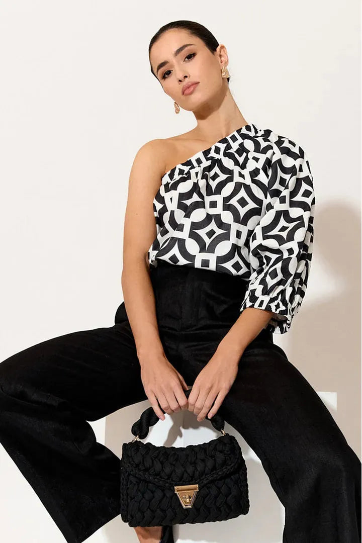 Elaine Geometric One Shoulder Top Print