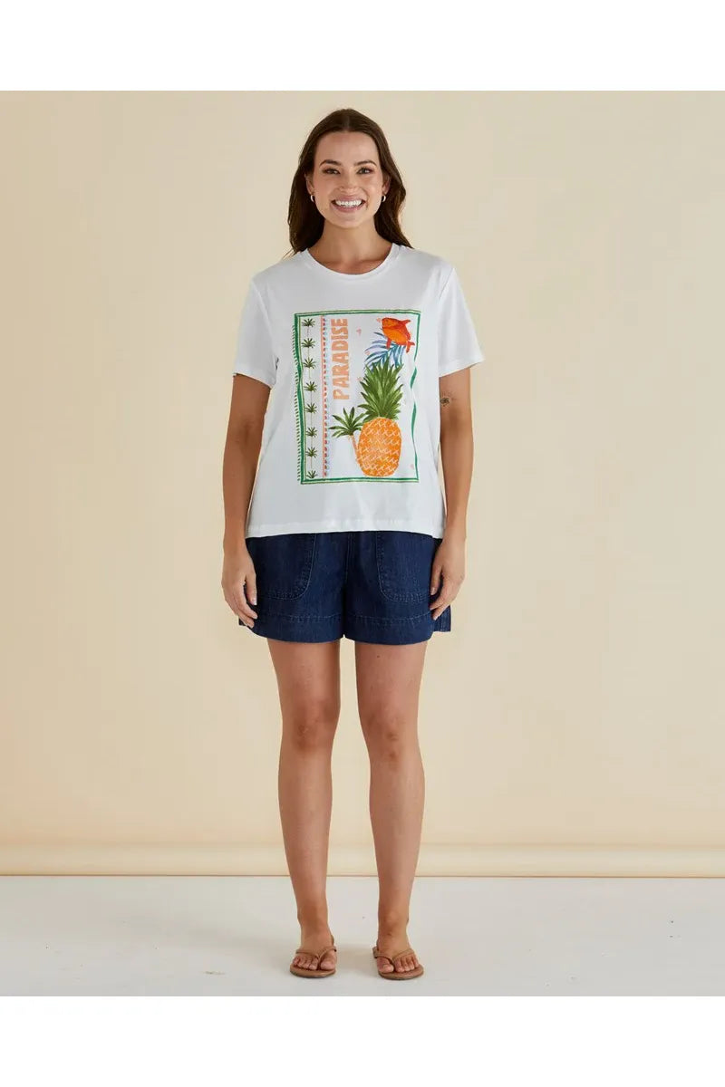 Ellia Crew Tee Paradise Beach Print