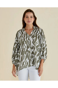 Grazia Blouse Olive Geo Print