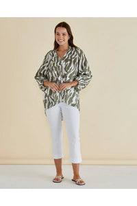 Grazia Blouse Olive Geo Print