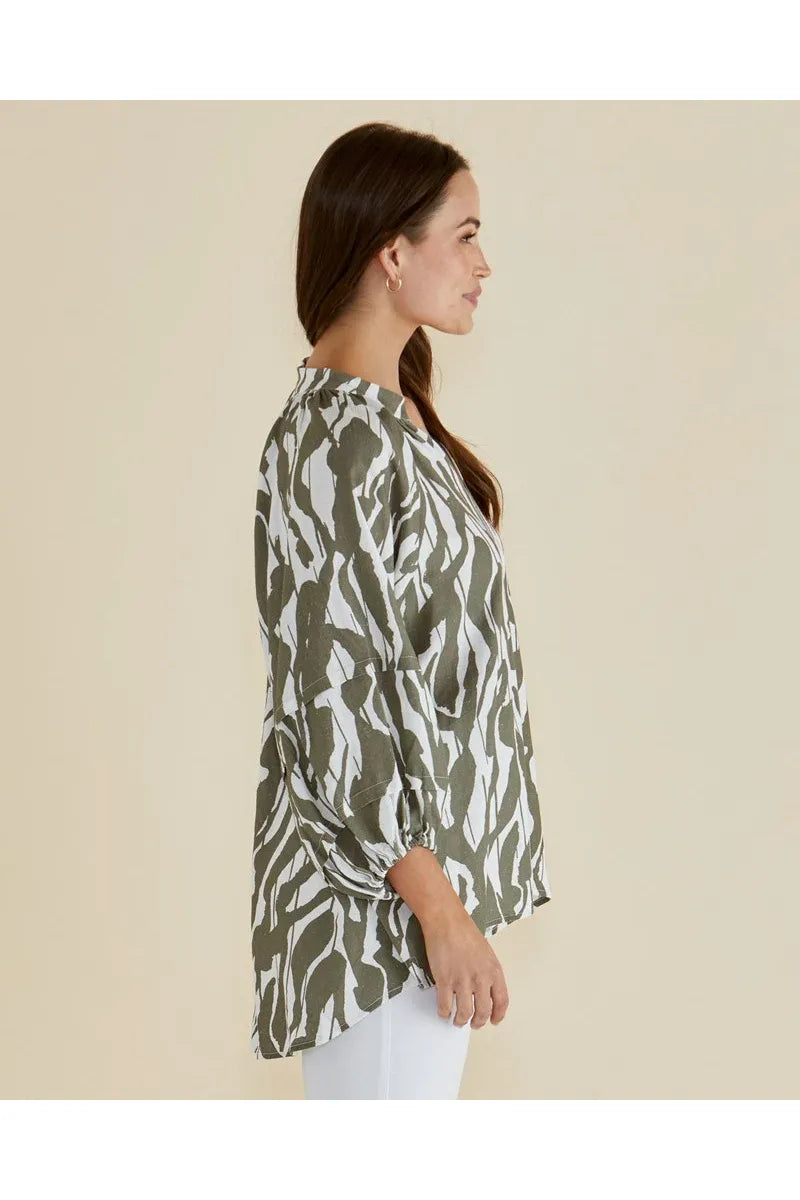 Grazia Blouse Olive Geo Print