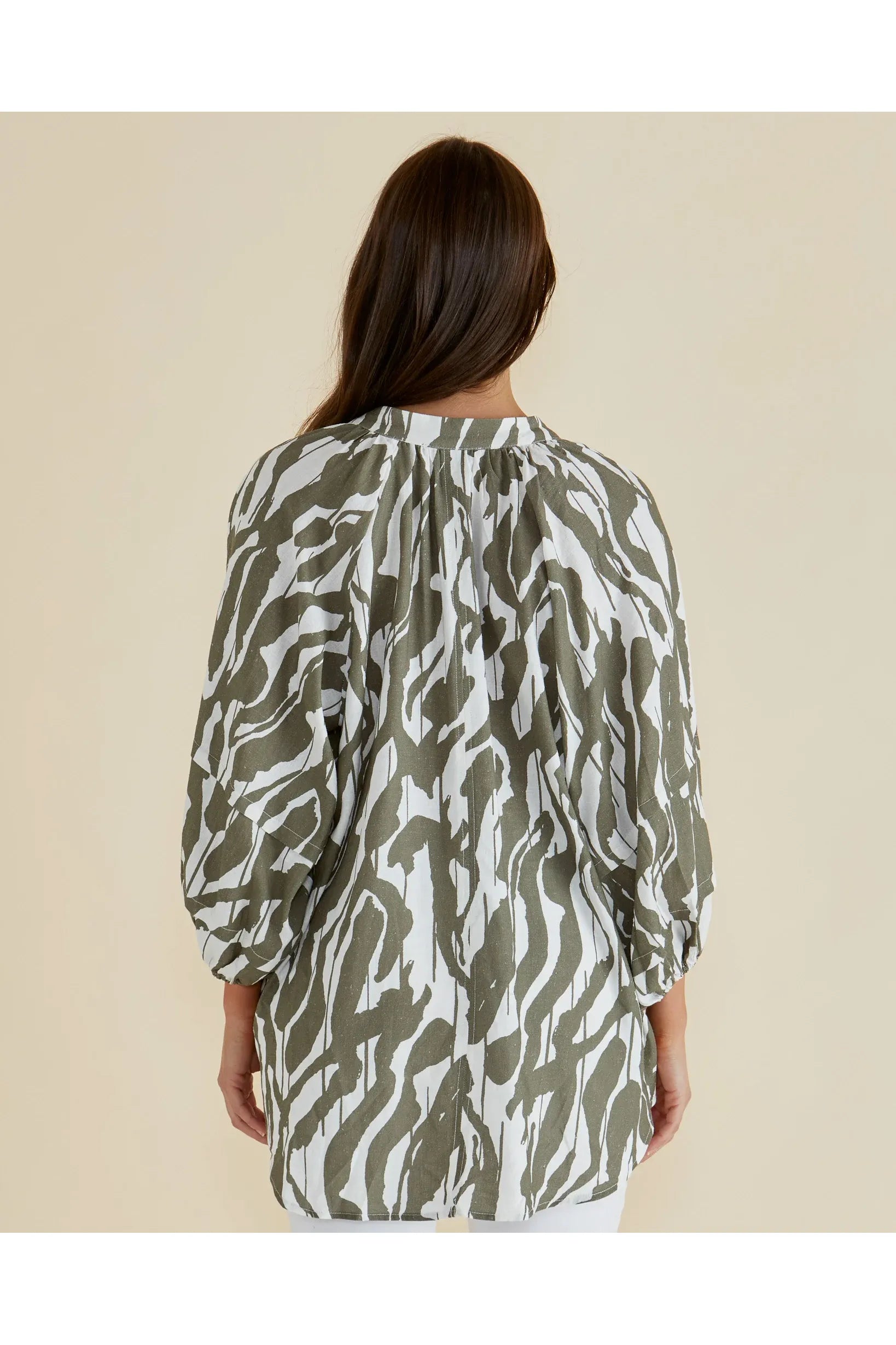 Grazia Blouse Olive Geo Print
