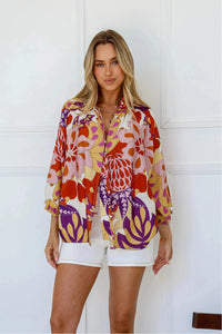 Oslo Multi Button Hi Neck Top Pink