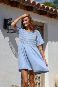 Hayley Shirred Denim Dress Light