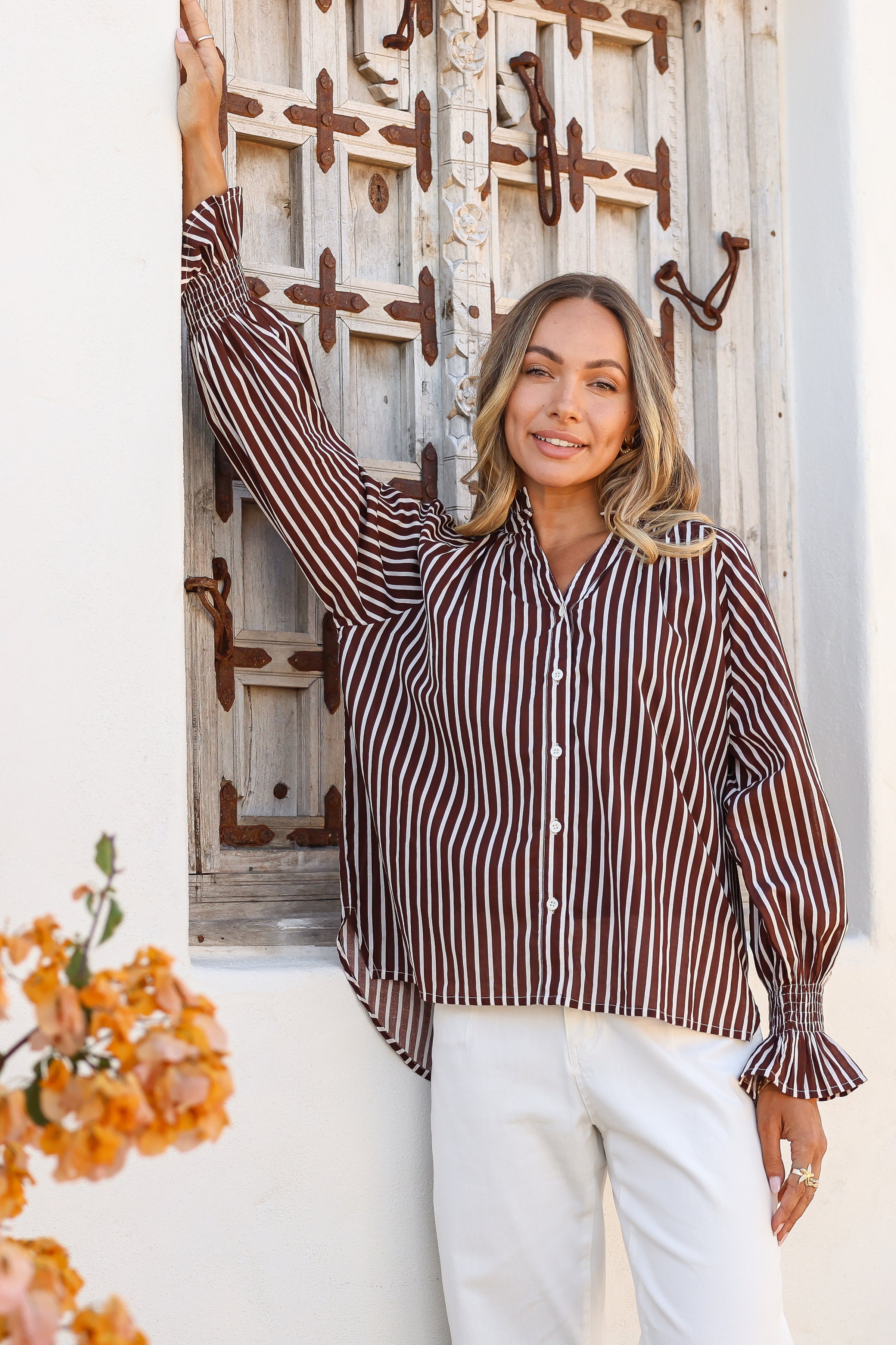 Sorrento Stripe Top Chocolate