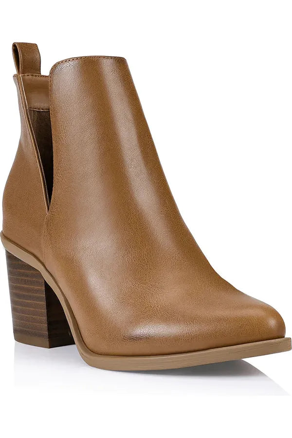 Chelsea Boots Cut Out Block Heel Boots Santana Cut Out Ankle Boots Tan