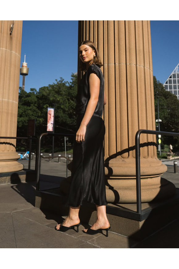 Arabella Satin Top Black