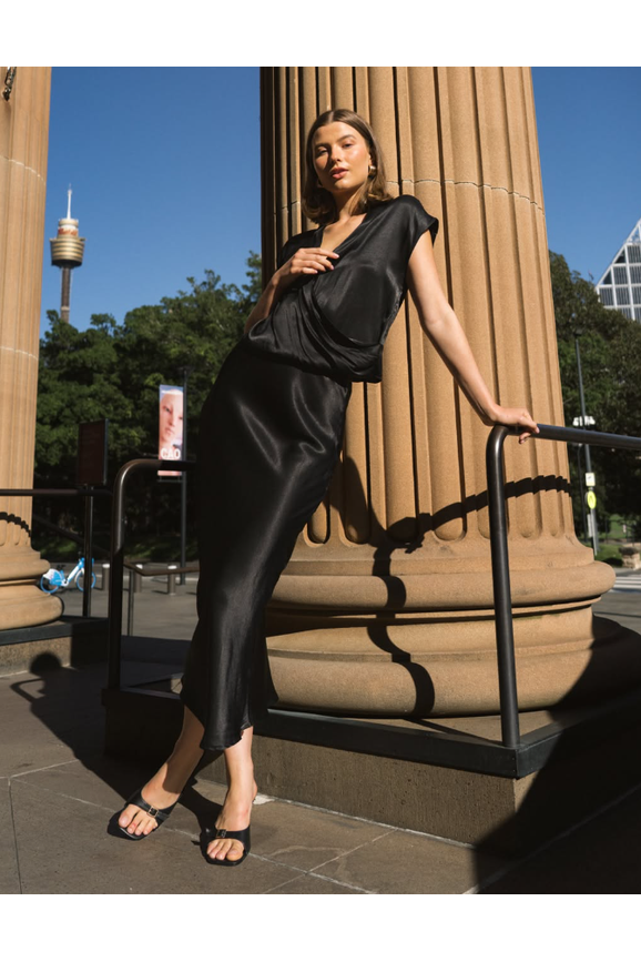 Arabella Satin Top Black