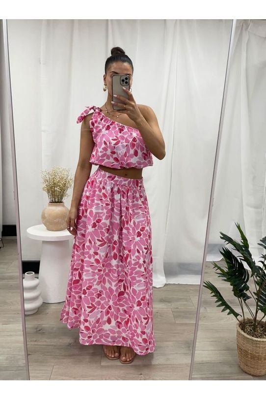 Halle Crop Pink/White