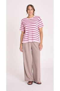 Jasper Knitted Tee Pink Burgundy Stripe