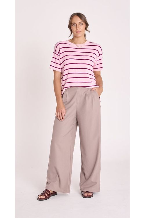 Jasper Knitted Tee Pink Burgundy Stripe