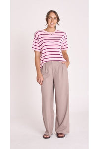 Jasper Knitted Tee Pink Burgundy Stripe