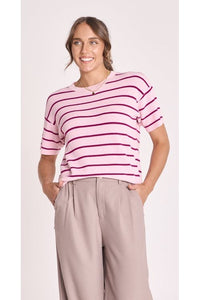 Jasper Knitted Tee Pink Burgundy Stripe