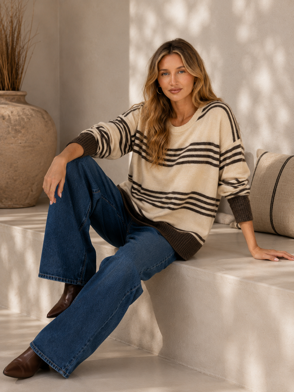 Stanford Multi Stripe Knit Natural/Choc
