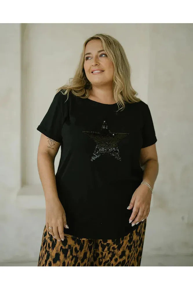 Star Sequin Tee Black