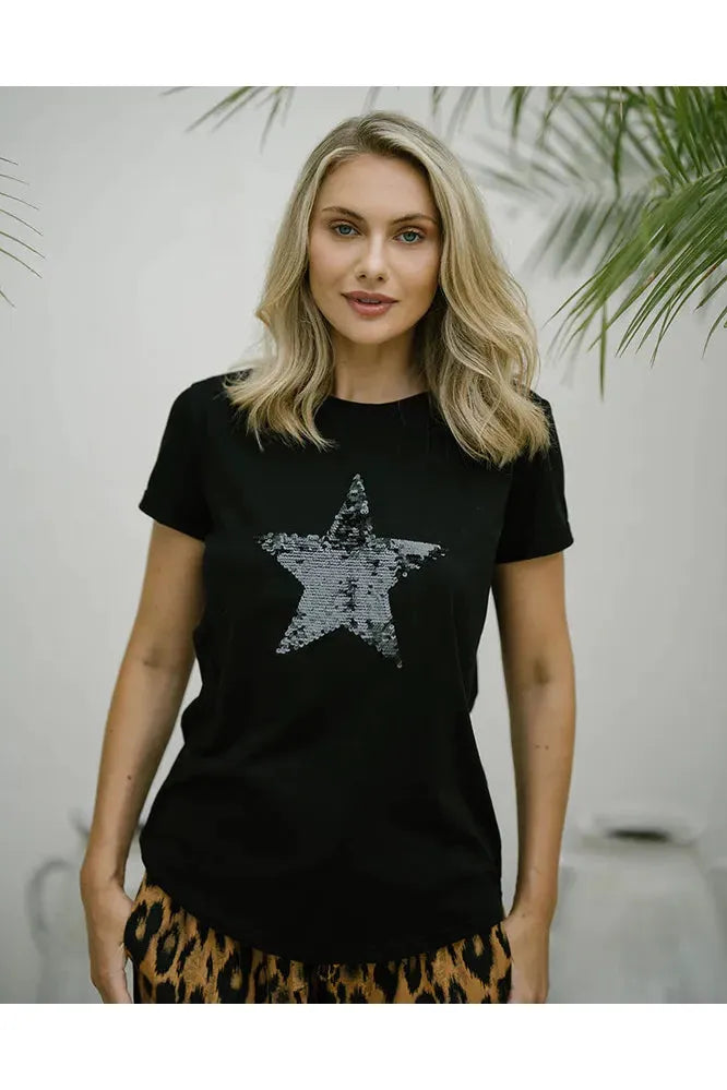 Star Sequin Tee Black