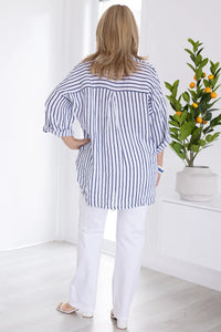 Serena Button Linen Shirt Navy