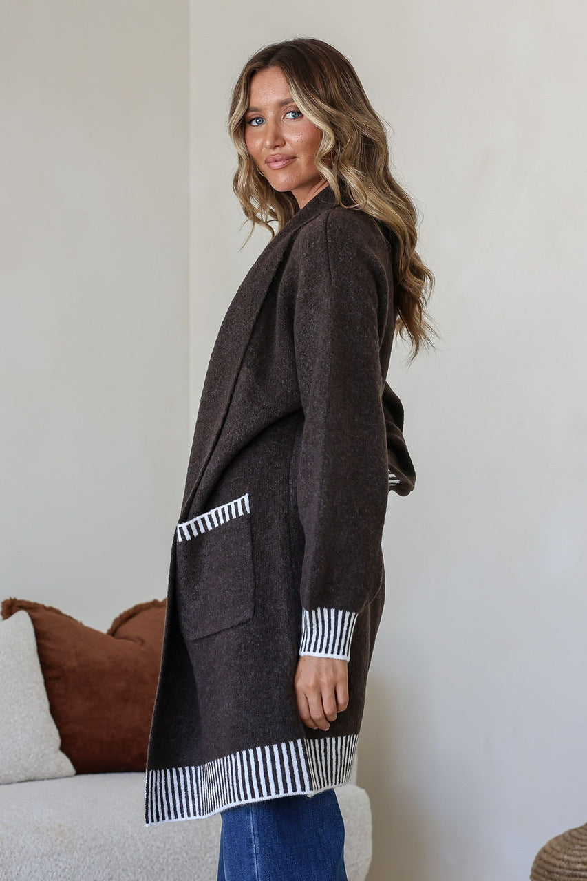 Tilly Blanket Stitch Coatigan Chocolate
