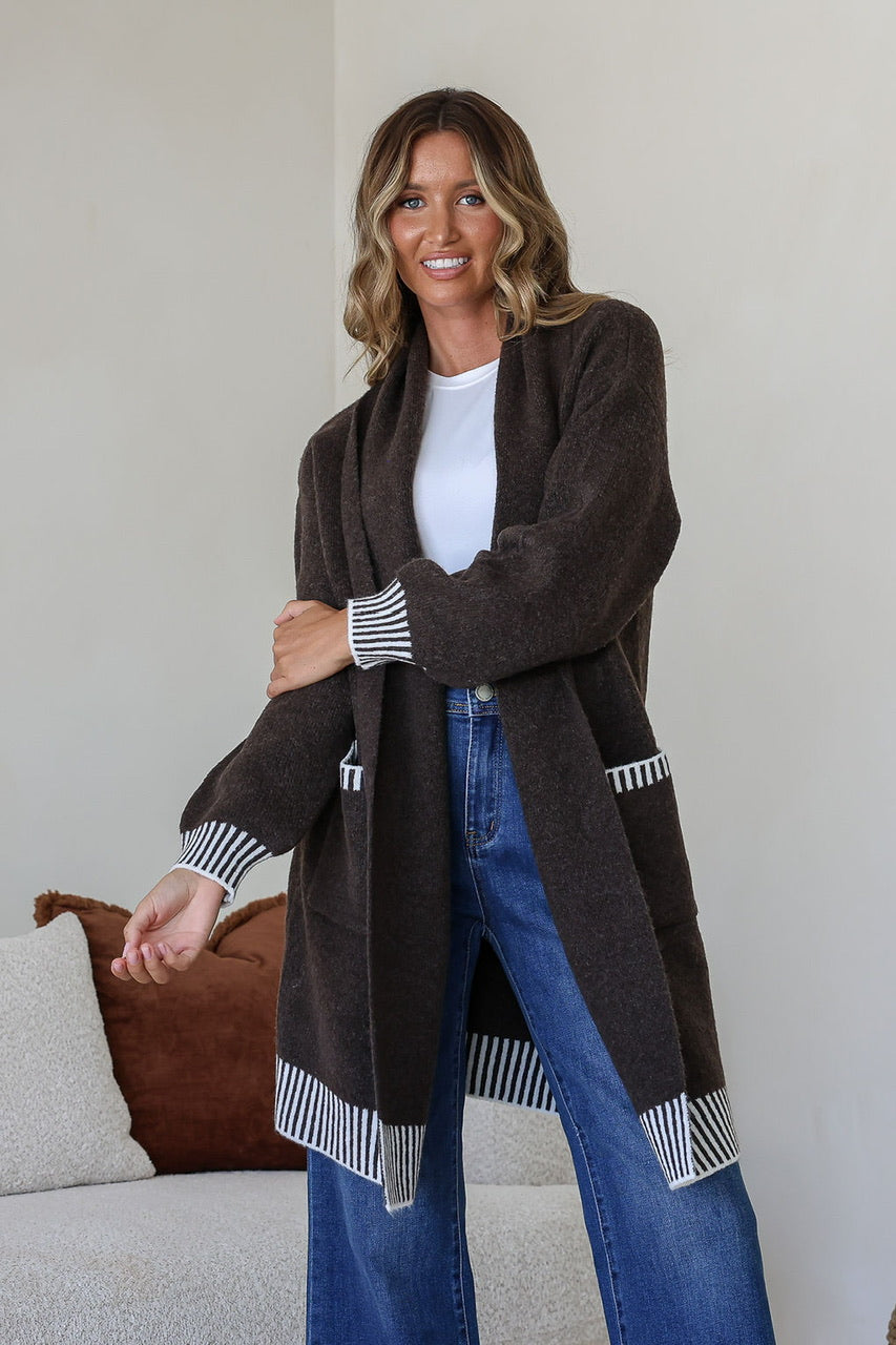 Tilly Blanket Stitch Coatigan Chocolate