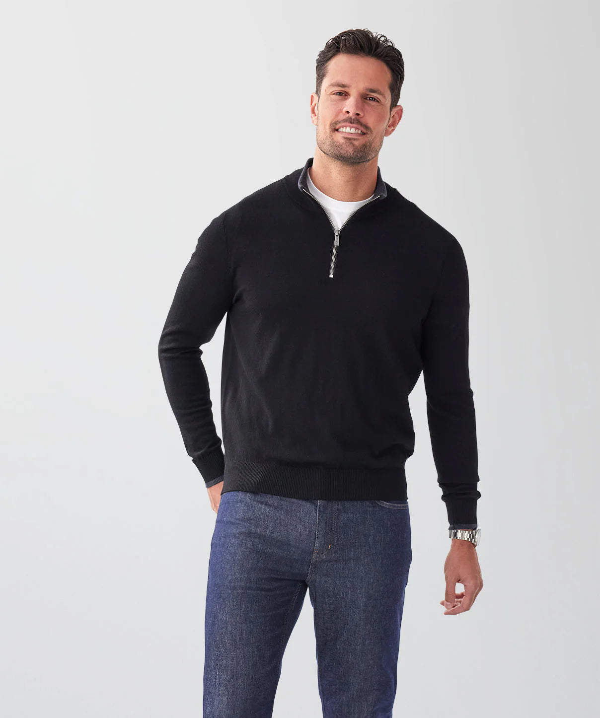 Merino Half Zip Knit Black
