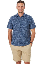 Linen Blend Hibiscus Print S/S Shirt