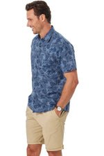 Linen Blend Hibiscus Print S/S Shirt