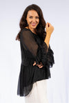 Rovigo Silk Ruffle Top Black