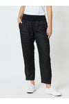 Ribbed Waist Linen Pant Black