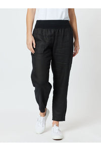 Ribbed Waist Linen Pant Black