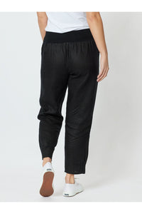 Ribbed Waist Linen Pant Black