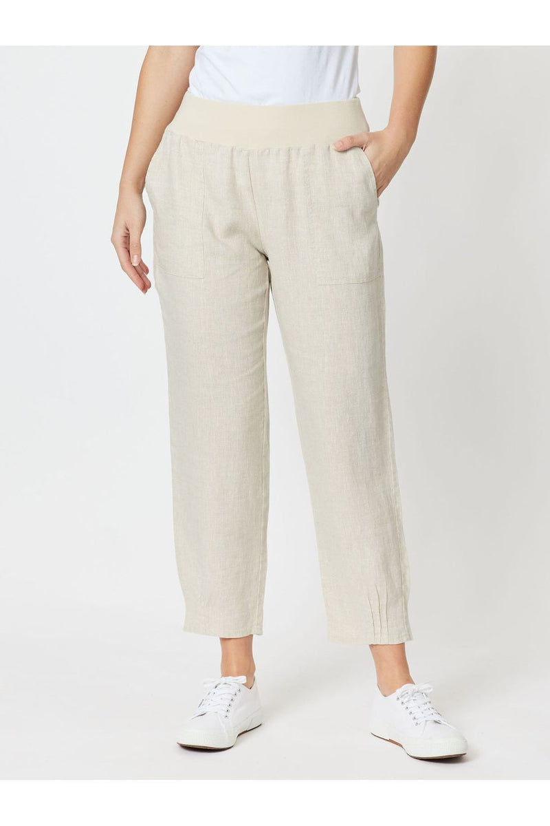 Ribbed Waist Linen Pant Natural