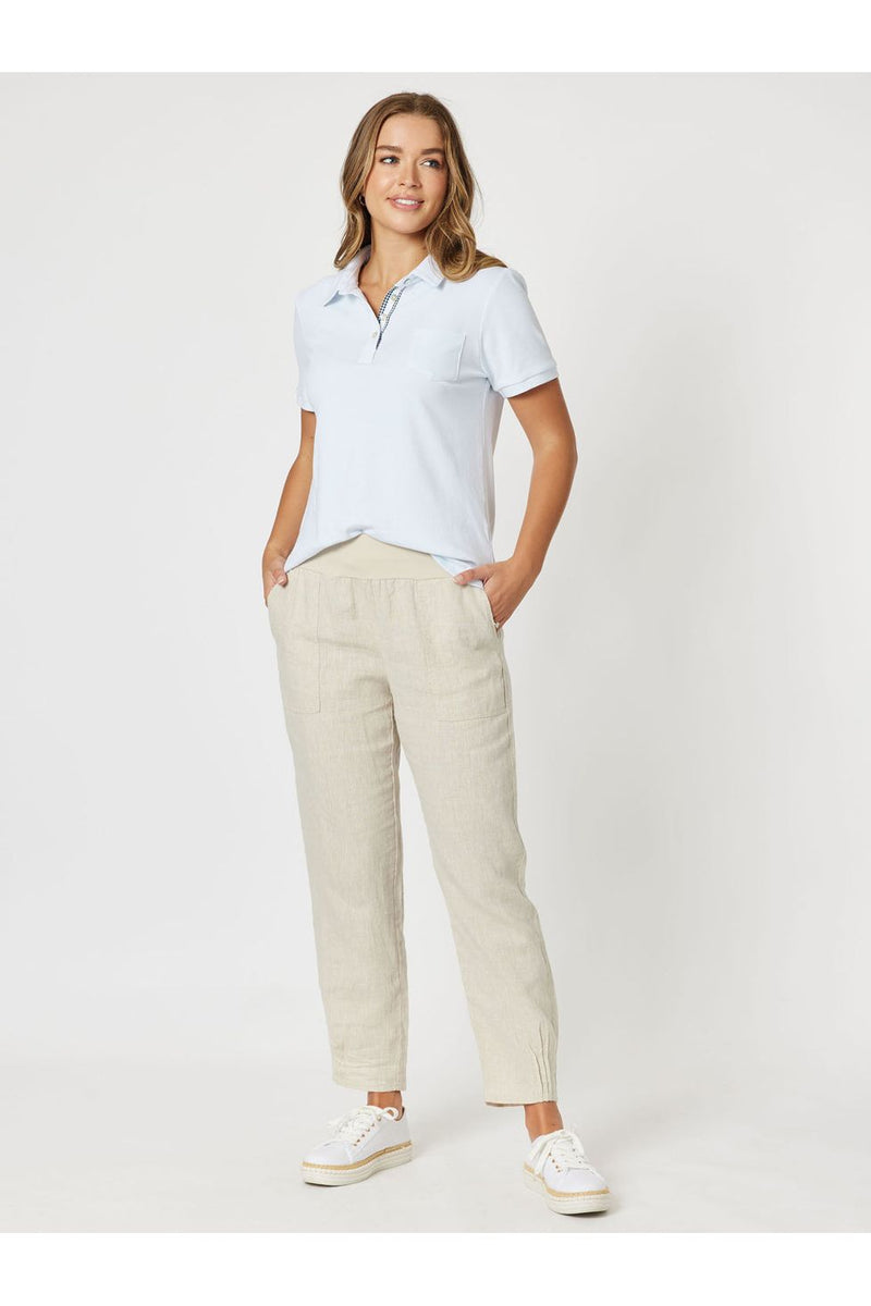 Ribbed Waist Linen Pant Natural