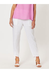 Ribbed Waist Linen Pant White