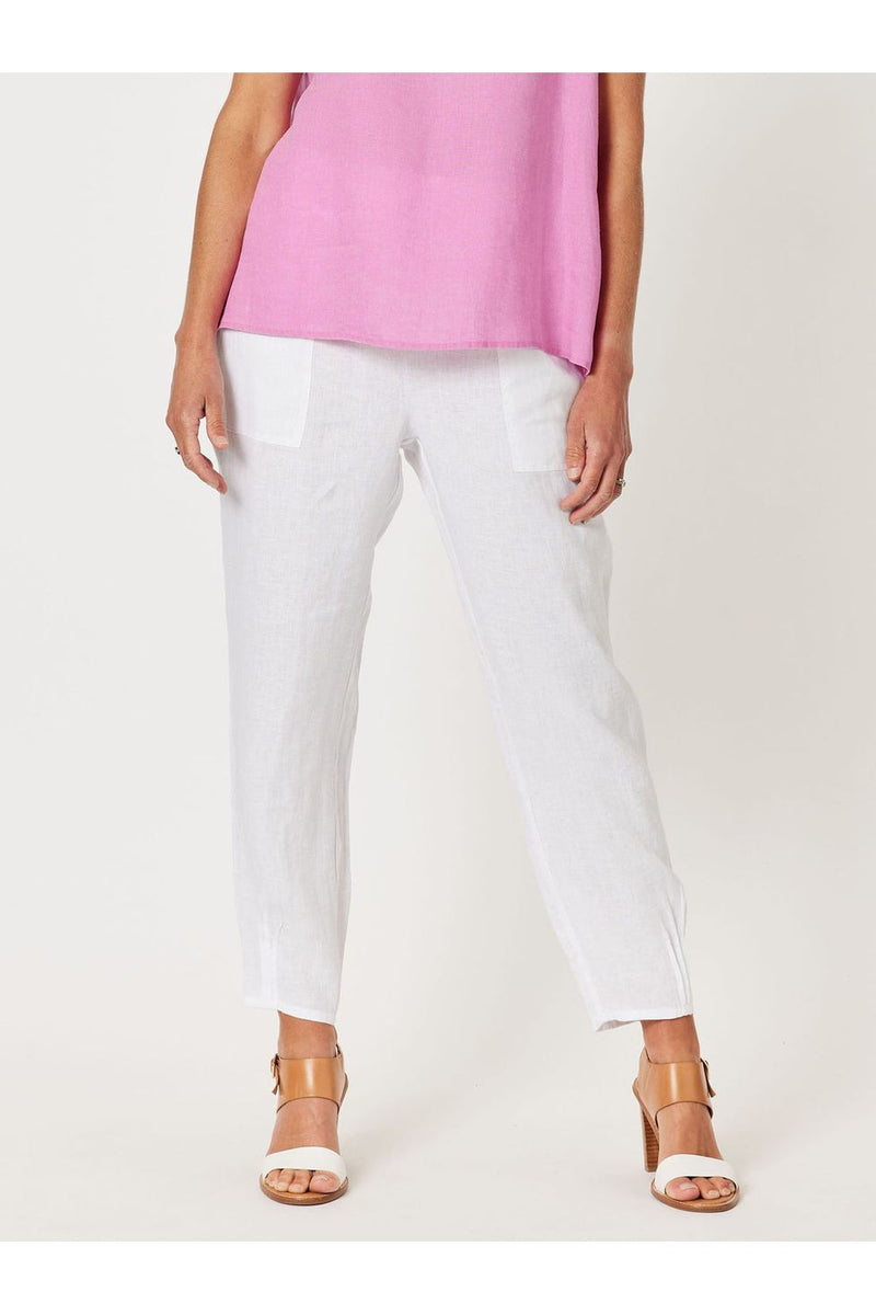 Ribbed Waist Linen Pant White