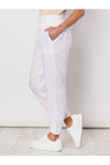 Ribbed Waist Linen Pant White