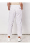 Ribbed Waist Linen Pant White