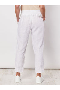 Ribbed Waist Linen Pant White